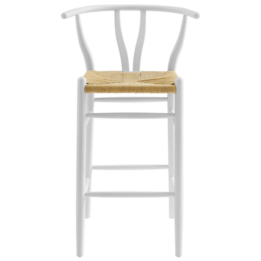 Modway Amish Wood Rope Bar Height Stool in White - 29 Inch Seat Height Mid Century Modern Retro Stool - Solid Elm Wood Pub Stool with Woven