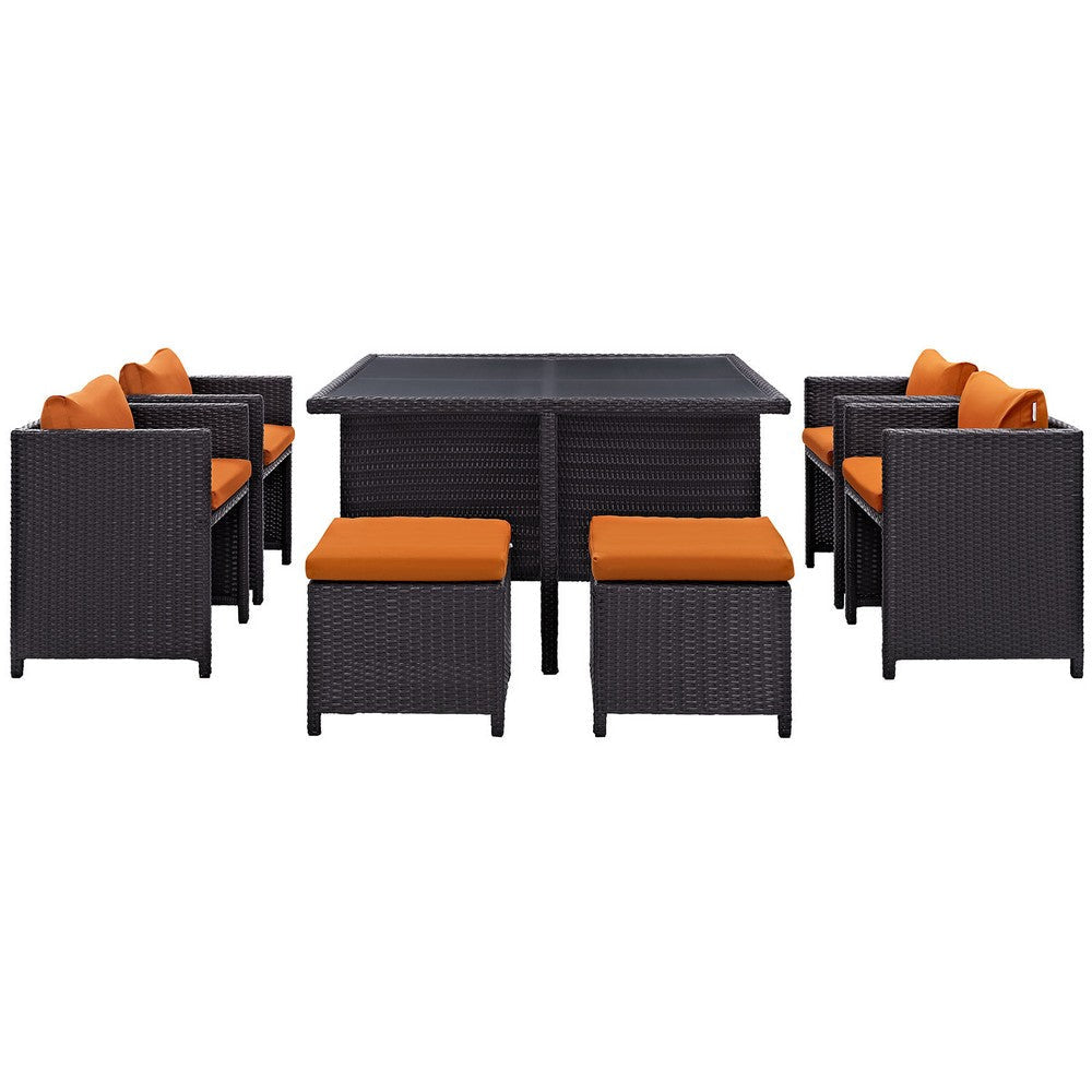 Modway Inverse Wicker Rattan 9-Piece Outdoor Patio Dining Furniture Set in Espresso Orange MDY-EEI-726-EXP-ORA