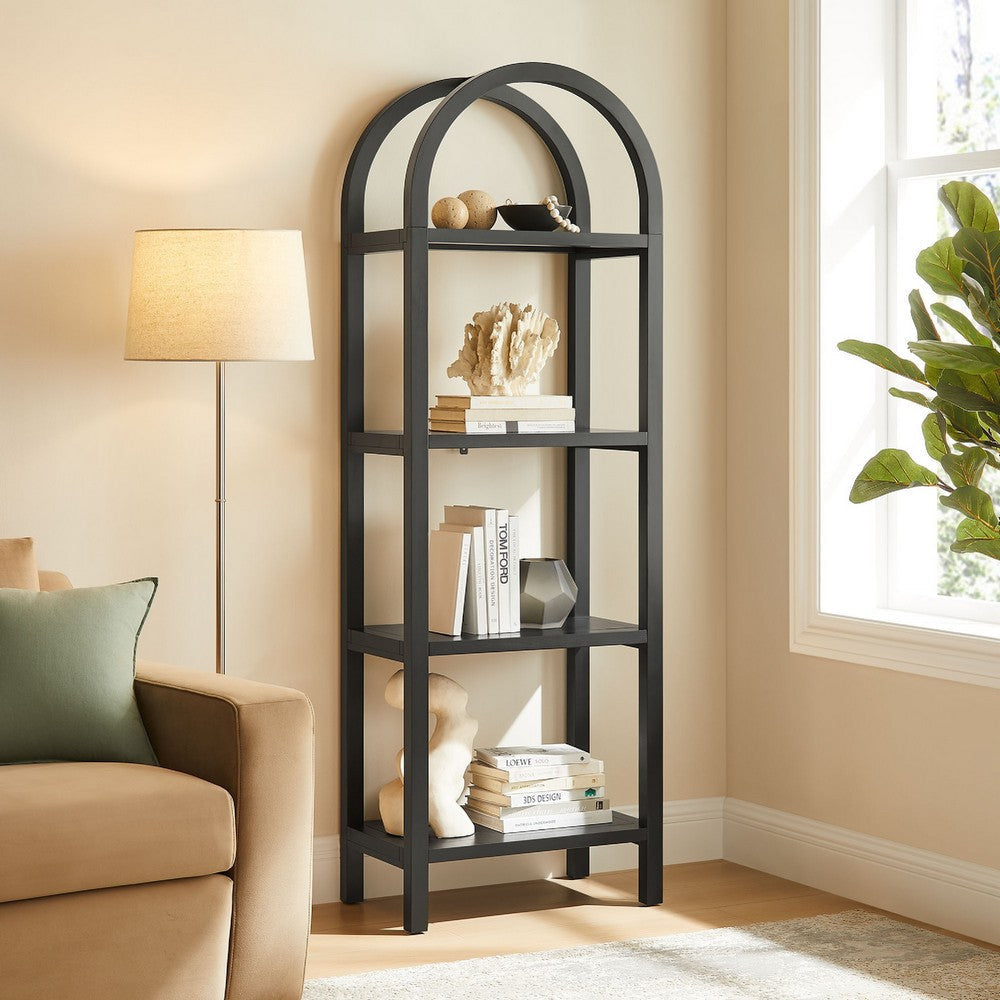 Modway Vexley 72 Inch Tall Narrow Arched Bookshelf Black MDY-EEI-7316-BLK