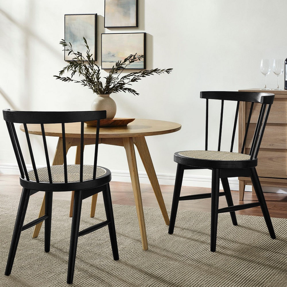 Modway Lykke Curved Spindle Back Dining Chairs Set of 2 Black MDY-EEI-7350-BLK