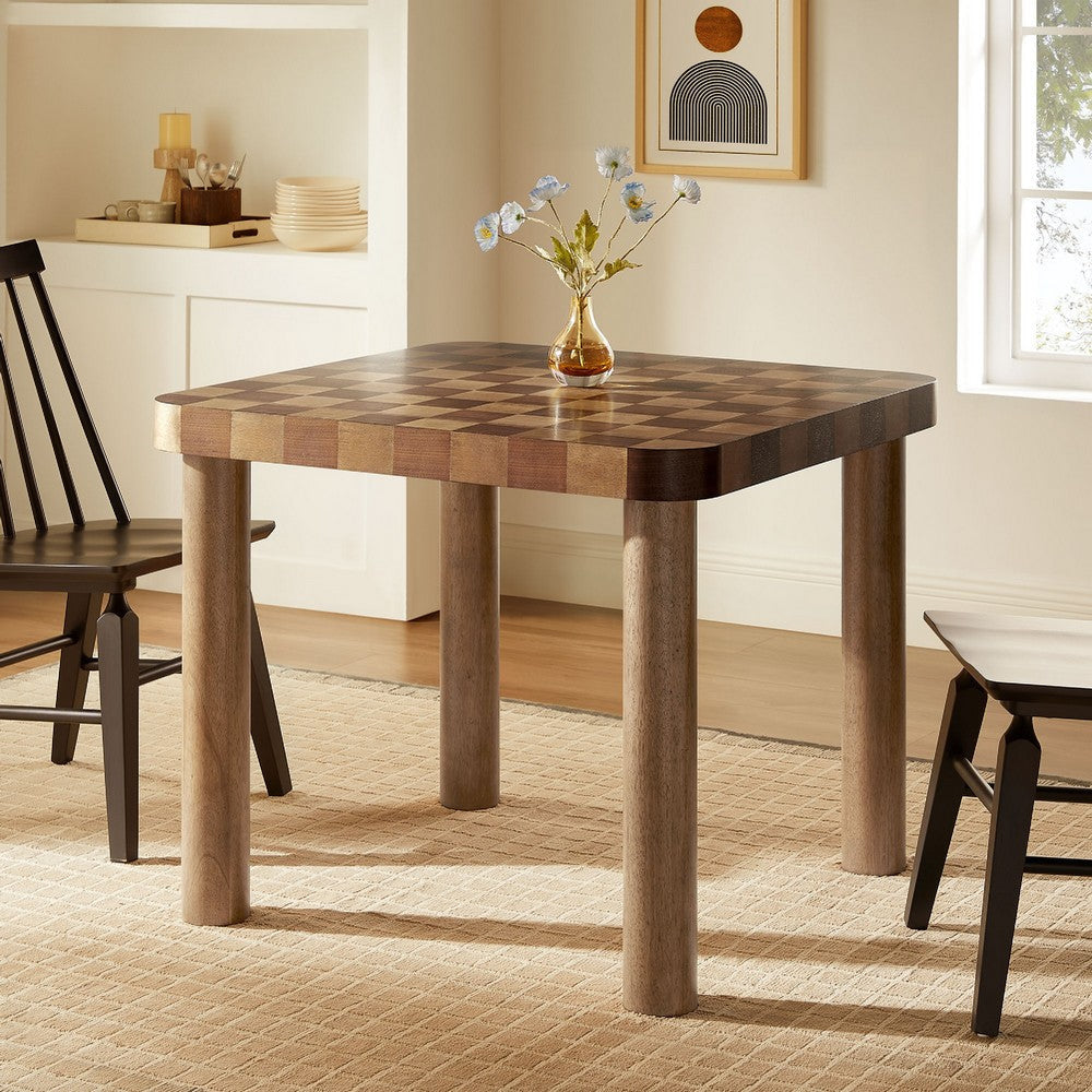 Modway Oscar 36 Inch Square Checkered Dining Table Walnut and Dark Walnut MDY-EEI-7351-DWC