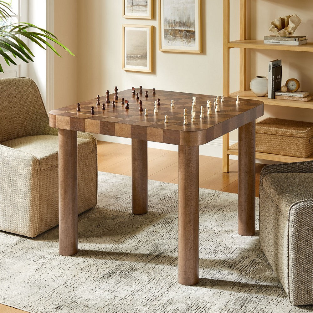 Modway Oscar 36 Inch Square Checkered Dining Table Walnut and Dark Walnut MDY-EEI-7351-DWC