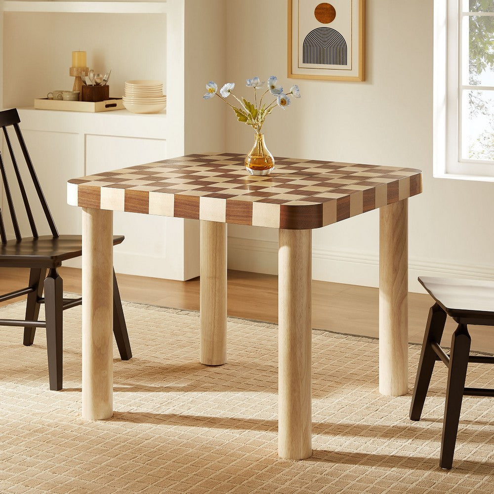 Modway Oscar 36 Inch Square Checkered Dining Table Walnut and Dark Walnut MDY-EEI-7351-DWC