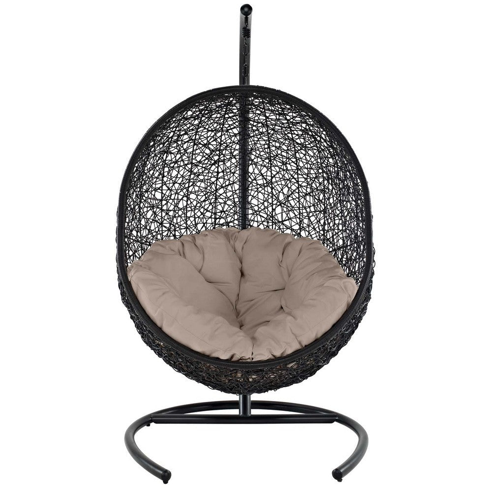 Modway EEI-739-BEI-SET Encase Wicker Rattan Outdoor Patio Porch Lounge Egg Swing Chair with Stand Beige MDY-EEI-739-BEI-SET