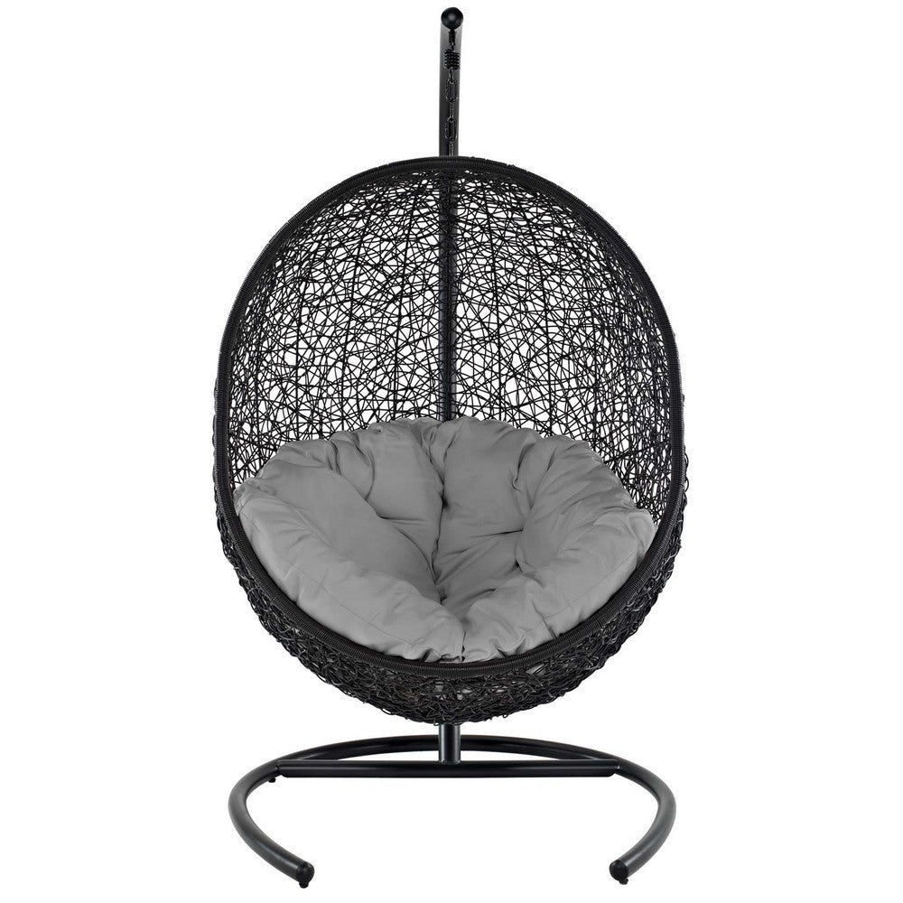 Modway EEI-739-GRY-SET Encase Wicker Rattan Outdoor Patio Porch Lounge Egg Swing Chair with Stand Gray MDY-EEI-739-GRY-SET