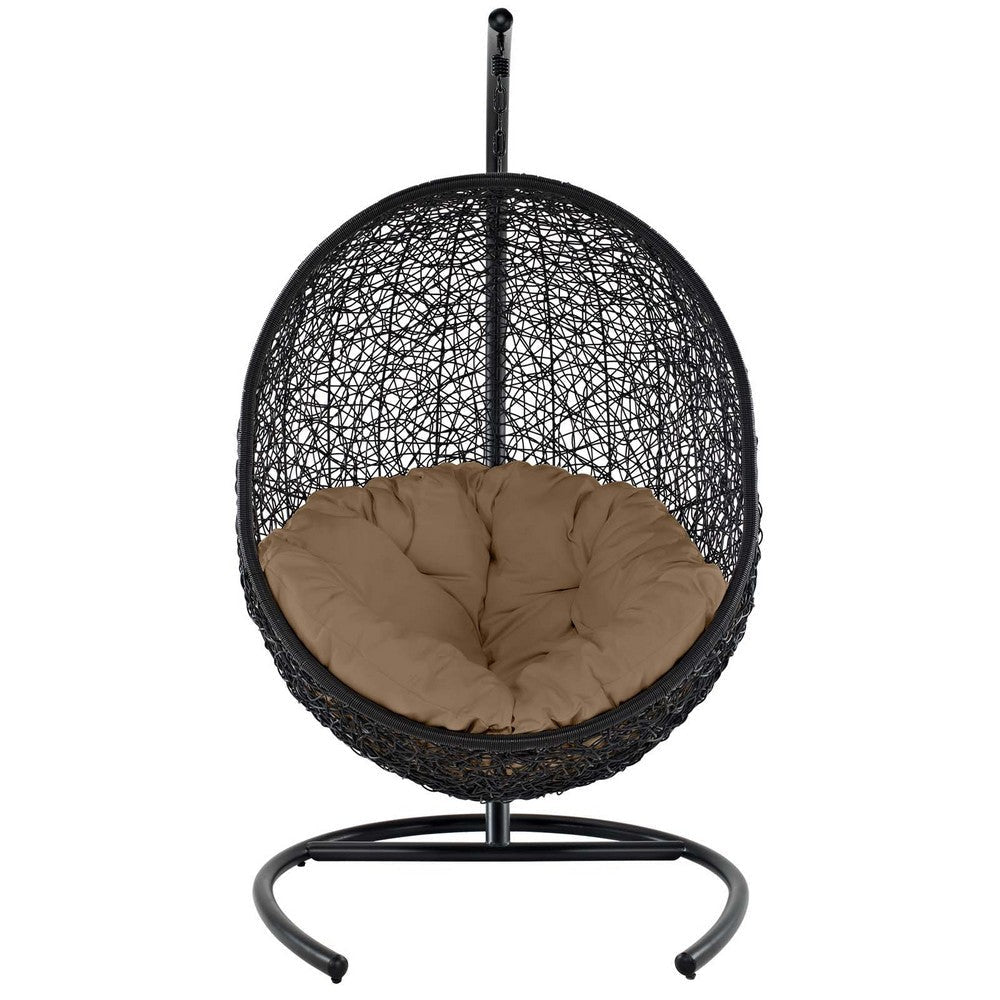 Modway EEI-739-MOC-SET Encase Wicker Rattan Outdoor Patio Porch Lounge Egg Swing Chair with Stand Mocha MDY-EEI-739-MOC-SET