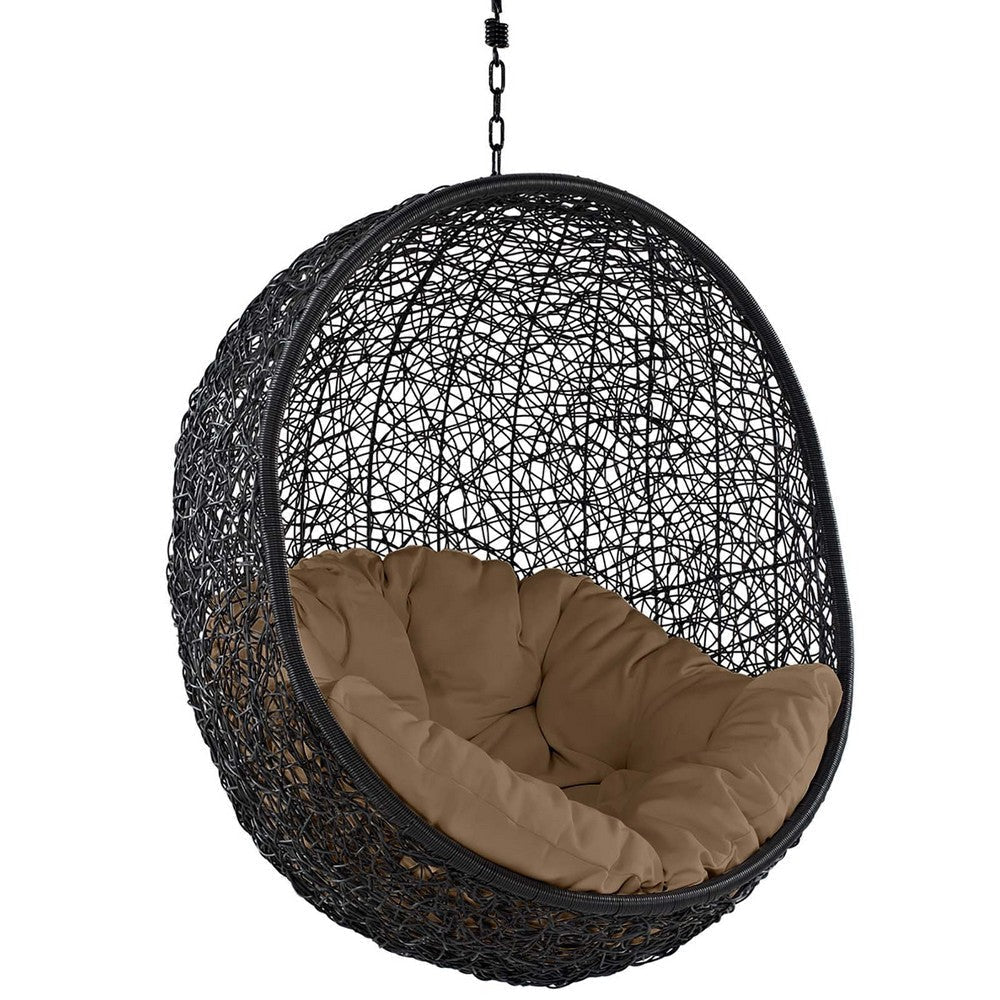 Modway EEI-739-MOC-SET Encase Wicker Rattan Outdoor Patio Porch Lounge Egg Swing Chair with Stand Mocha MDY-EEI-739-MOC-SET