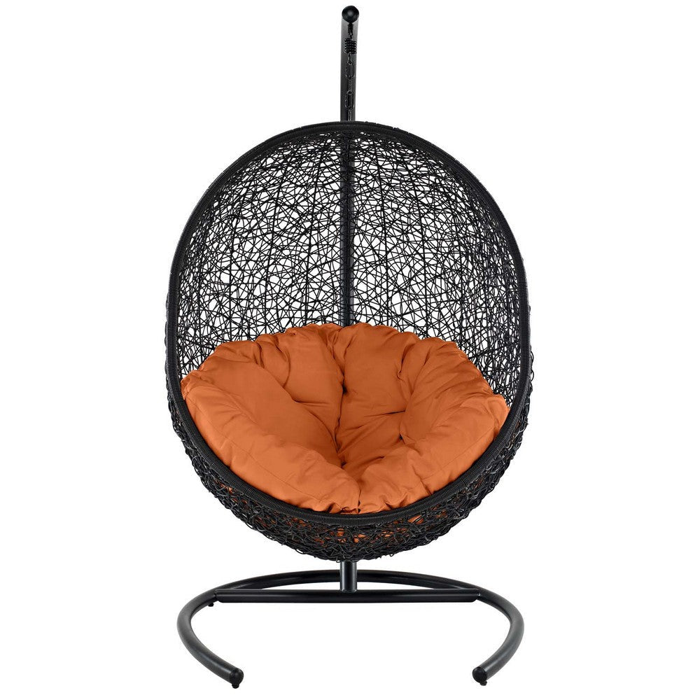 Modway EEI-739-ORA-SET Encase Wicker Rattan Outdoor Patio Porch Lounge Egg Swing Chair with Stand Orange MDY-EEI-739-ORA-SET