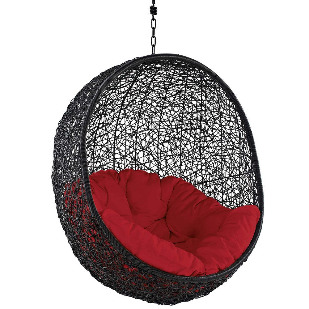 Modway EEI-739-RED-SET Encase Wicker Rattan Outdoor Patio Porch Lounge Egg Swing Chair with Stand Red MDY-EEI-739-RED-SET