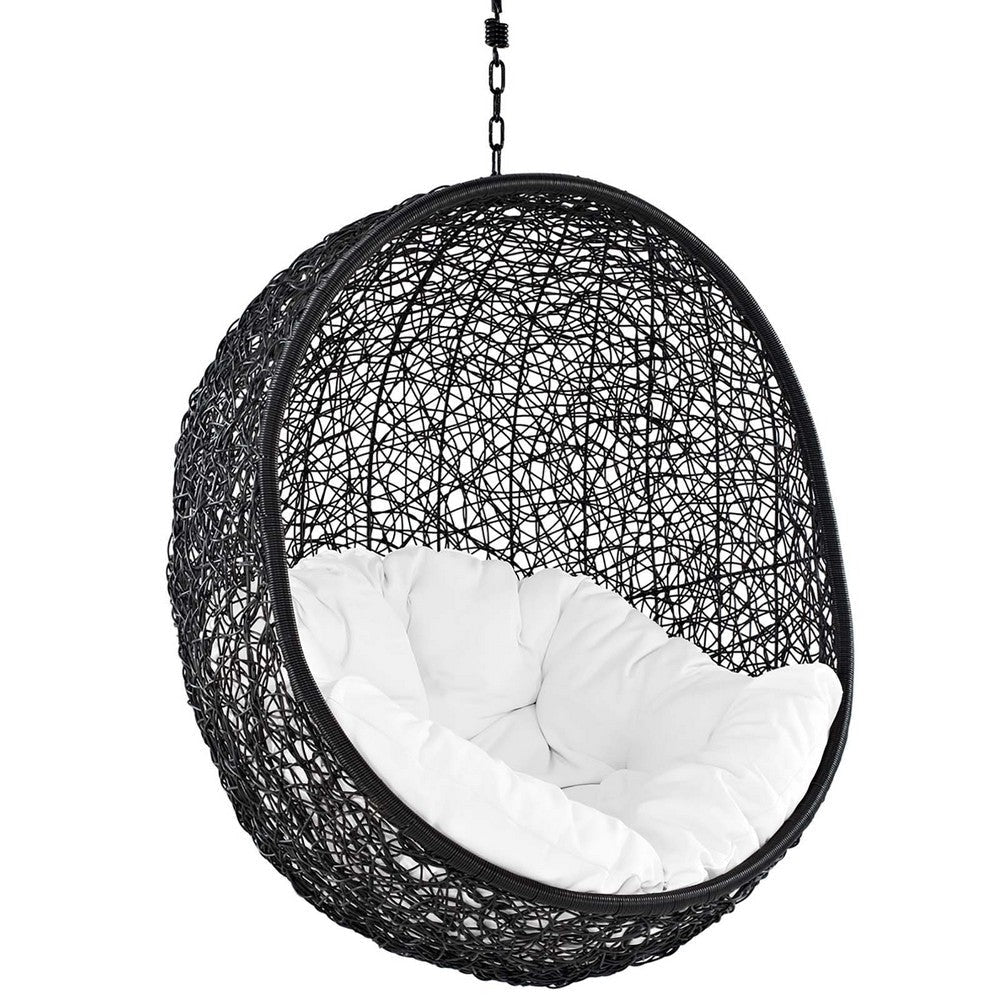 Modway Encase Wicker Rattan Outdoor Patio Porch Lounge Egg Swing Chair with Stand in White MDY-EEI-739-SET