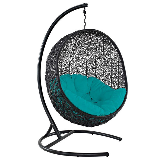 Modway EEI-739-TRQ-SET Encase Wicker Rattan Outdoor Patio Porch Lounge Egg, Swing Chair with Stand, Turquoise