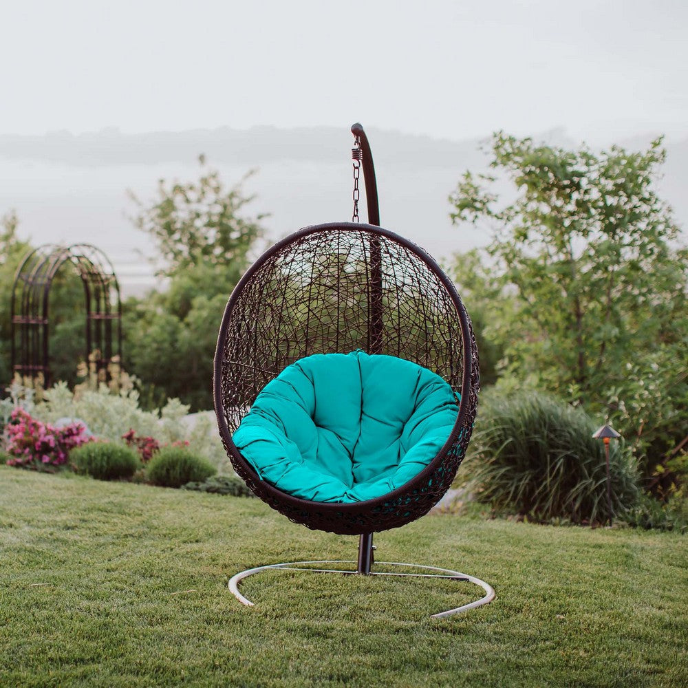 Modway EEI-739-TRQ-SET Encase Wicker Rattan Outdoor Patio Porch Lounge Egg Swing Chair with Stand Turquoise MDY-EEI-739-TRQ-SET