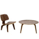 Modway Fathom Mid-Century Molded Plywood Lounge Accent Chair and Coffee Table in Walnut