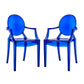 Modway Casper Modern Acrylic Stacking Two Dining Armchairs in Blue