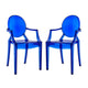 Modway Casper Modern Acrylic Stacking Two Dining Armchairs in Blue