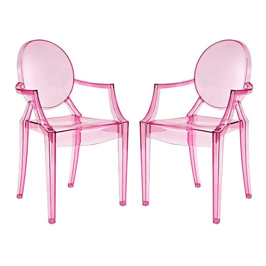 Modway Casper Modern Acrylic Stacking, Two Dining Armchairs, Pink