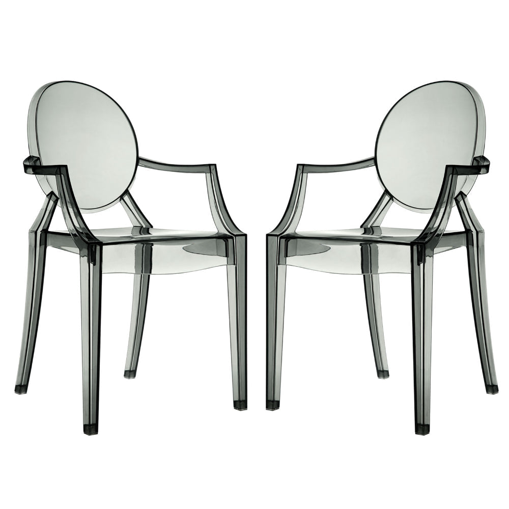 Modway Casper Modern Acrylic Stacking Two Dining Armchairs in Smoke