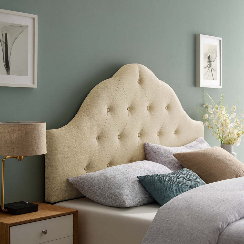 Modway Sovereign Tufted Button Linen Fabric Upholstered King Headboard in Beige