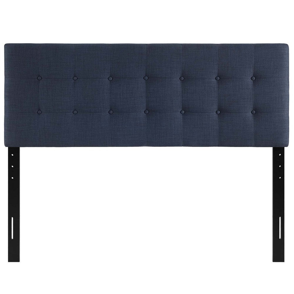 Modway Emily Tufted Button Linen Fabric Upholstered Queen Headboard in Navy