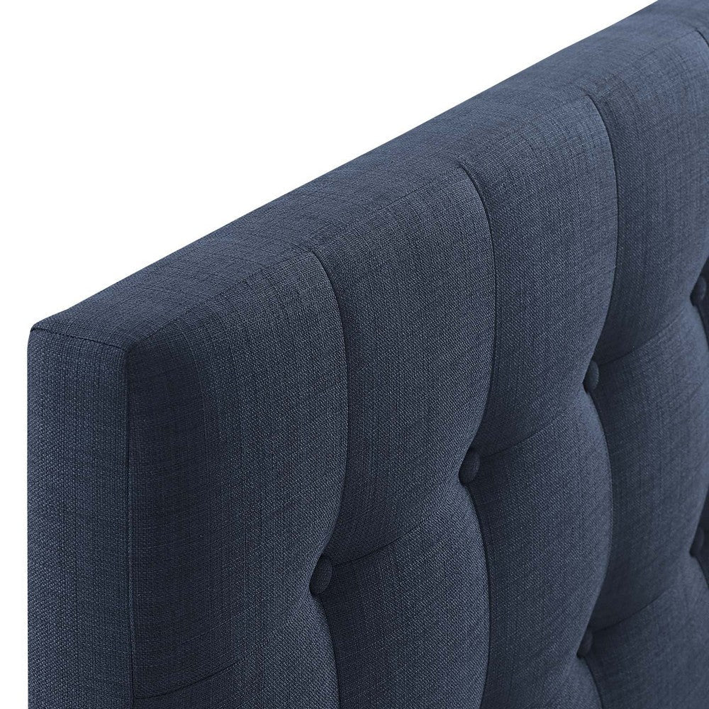 Modway Emily Tufted Button Linen Fabric Upholstered Queen Headboard in Navy