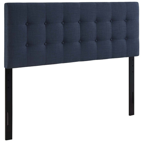 Modway Emily Tufted Button Linen Fabric Upholstered Queen Headboard in Navy