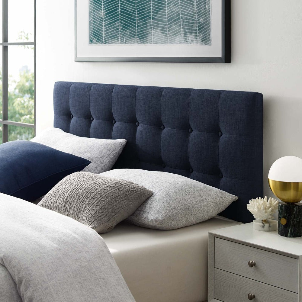 Modway Emily Tufted Button Linen Fabric Upholstered Queen Headboard in Navy MDY-MOD-5170-NAV