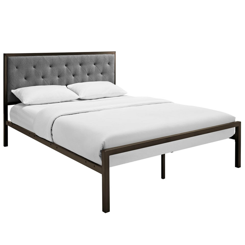 Mia Fabric Queen Bed by Modway| Gray