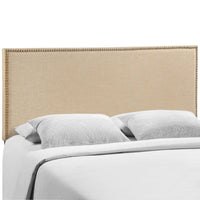 Modway Region Linen Fabric Upholstered Queen Headboard in Cafe with Nailhead Trim