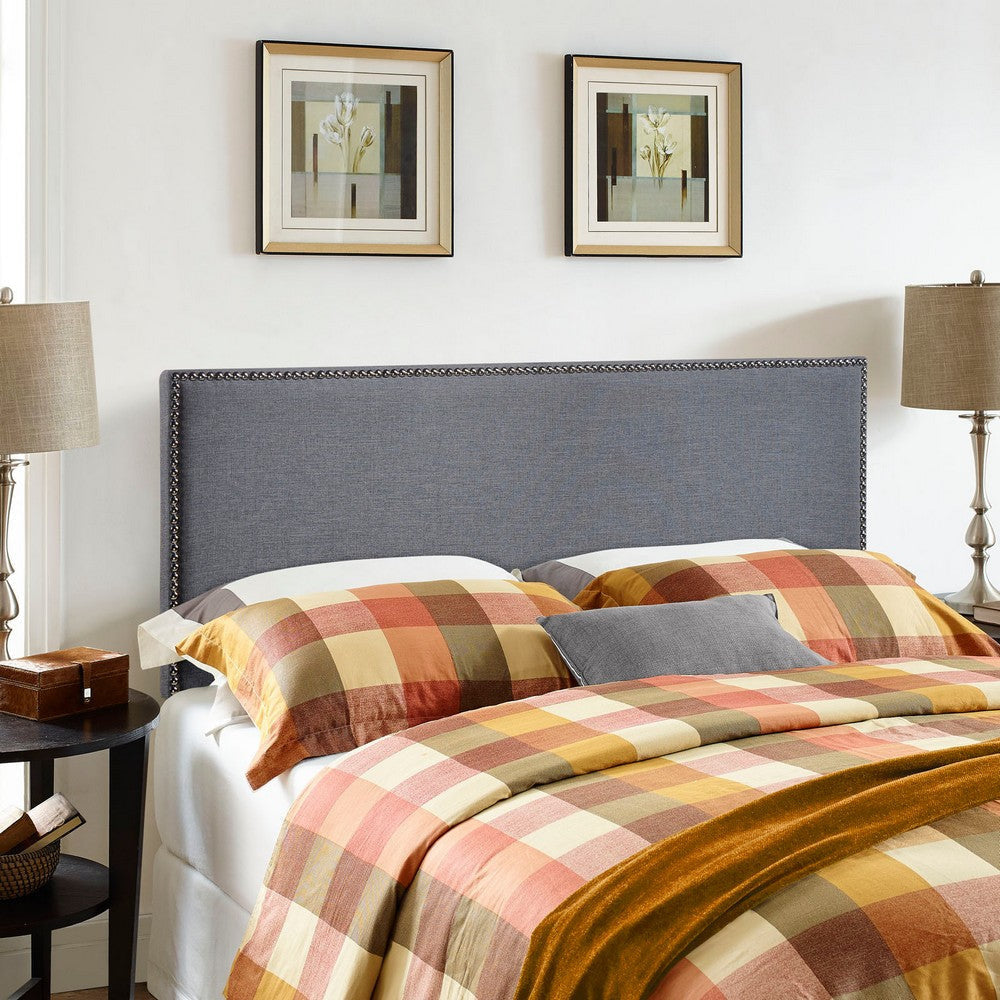 Modway Region Linen Fabric Upholstered Queen Headboard in Smoke with Nailhead Trim