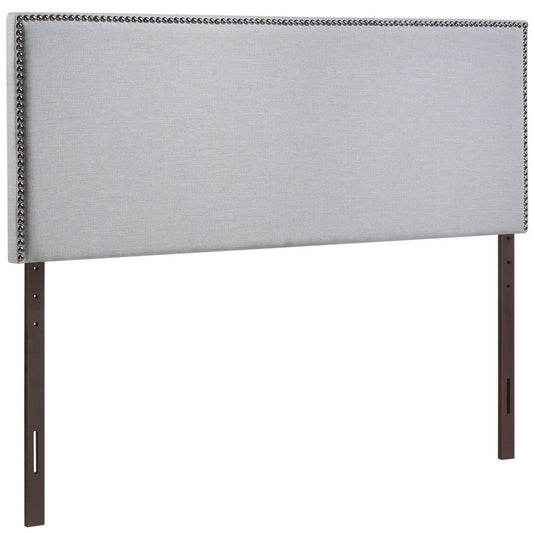 79 Inch Rectangular Panel King Size Headboard, Gray Fabric, Nailhead Trim  - No Shipping Charges