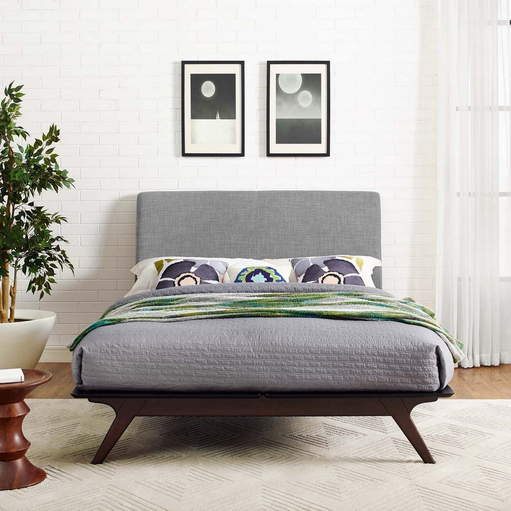 Mid-Century Modern Wood Platform Queen Size Bed MDY-MOD-5238-CAP-GRY