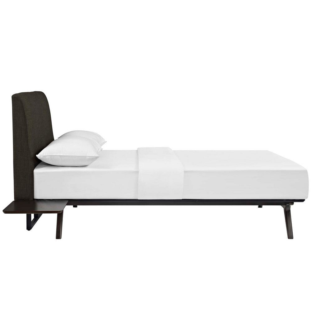 Modway Tracy Mid-Century Modern Wood Platform Queen Bed with Two Nightstands in Cappuccino Brown MDY-MOD-5257-CAP-BRN-SET