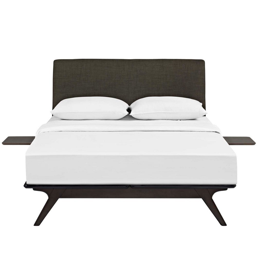 Modway Tracy Mid-Century Modern Wood Platform Queen Bed with Two Nightstands in Cappuccino Brown MDY-MOD-5257-CAP-BRN-SET