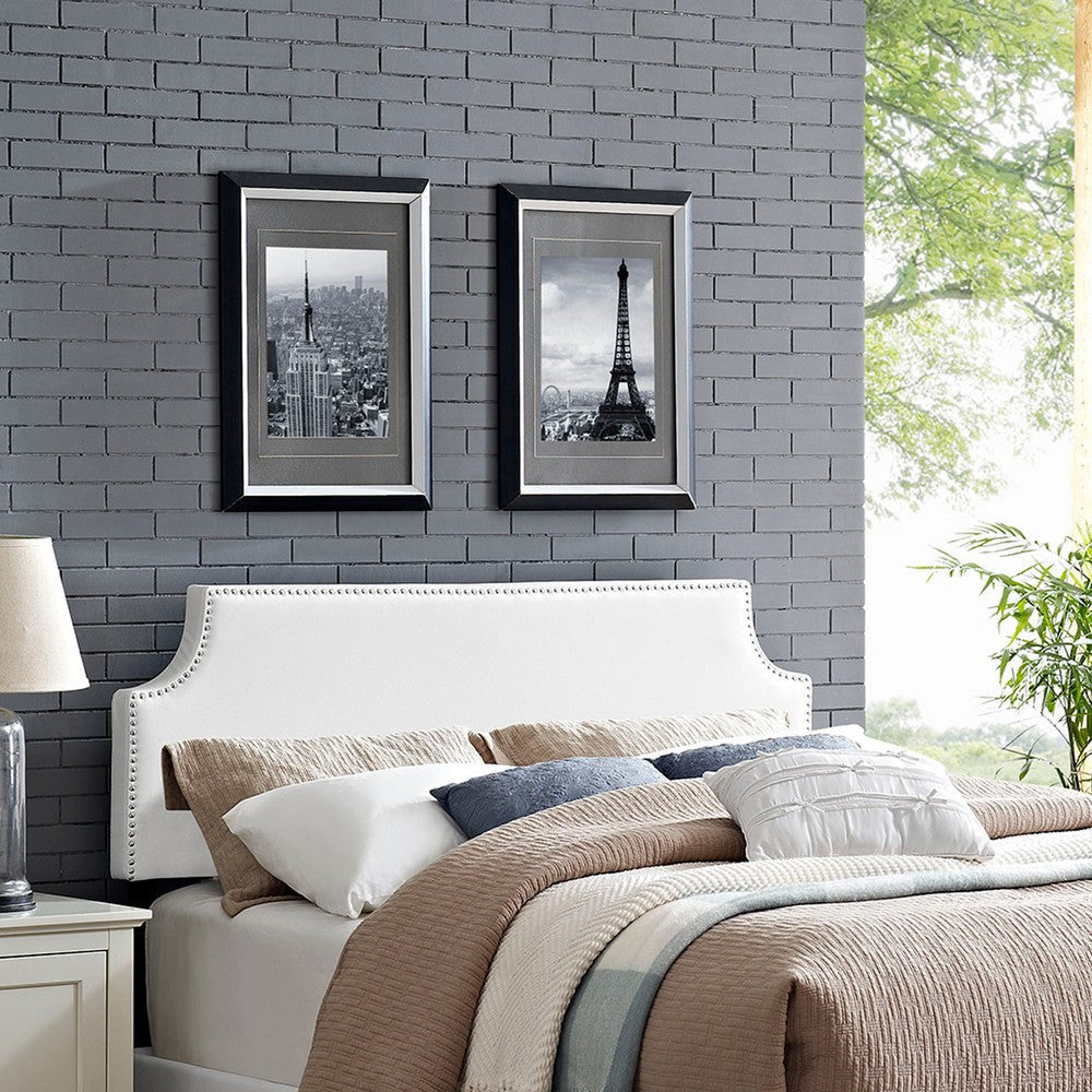 Modway Laura Vegan Leather Upholstered Full Size Headboard with Nailhead Trim in White