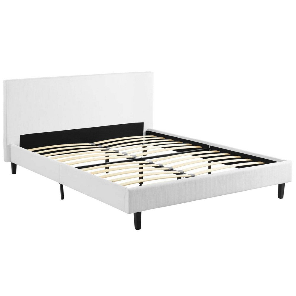 Modway Anya Upholstered White Full Platform Bed with Wood Slat Support MDY-MOD-5418-WHI