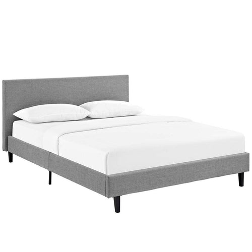 Modway Anya Upholstered Light Gray Platform Bed with Wood Slat Support in Queen