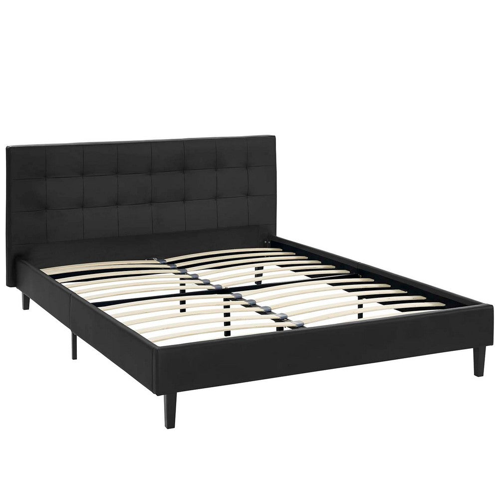 Linnea Full Faux Leather Bed, Black - No Shipping Charges