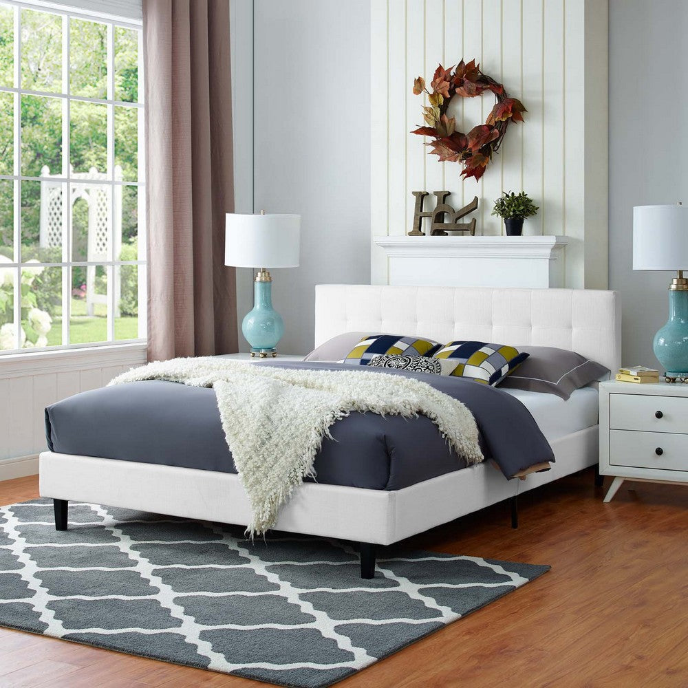 Modway Linnea Upholstered White Full Platform Bed with Wood Slat Support MDY-MOD-5424-WHI