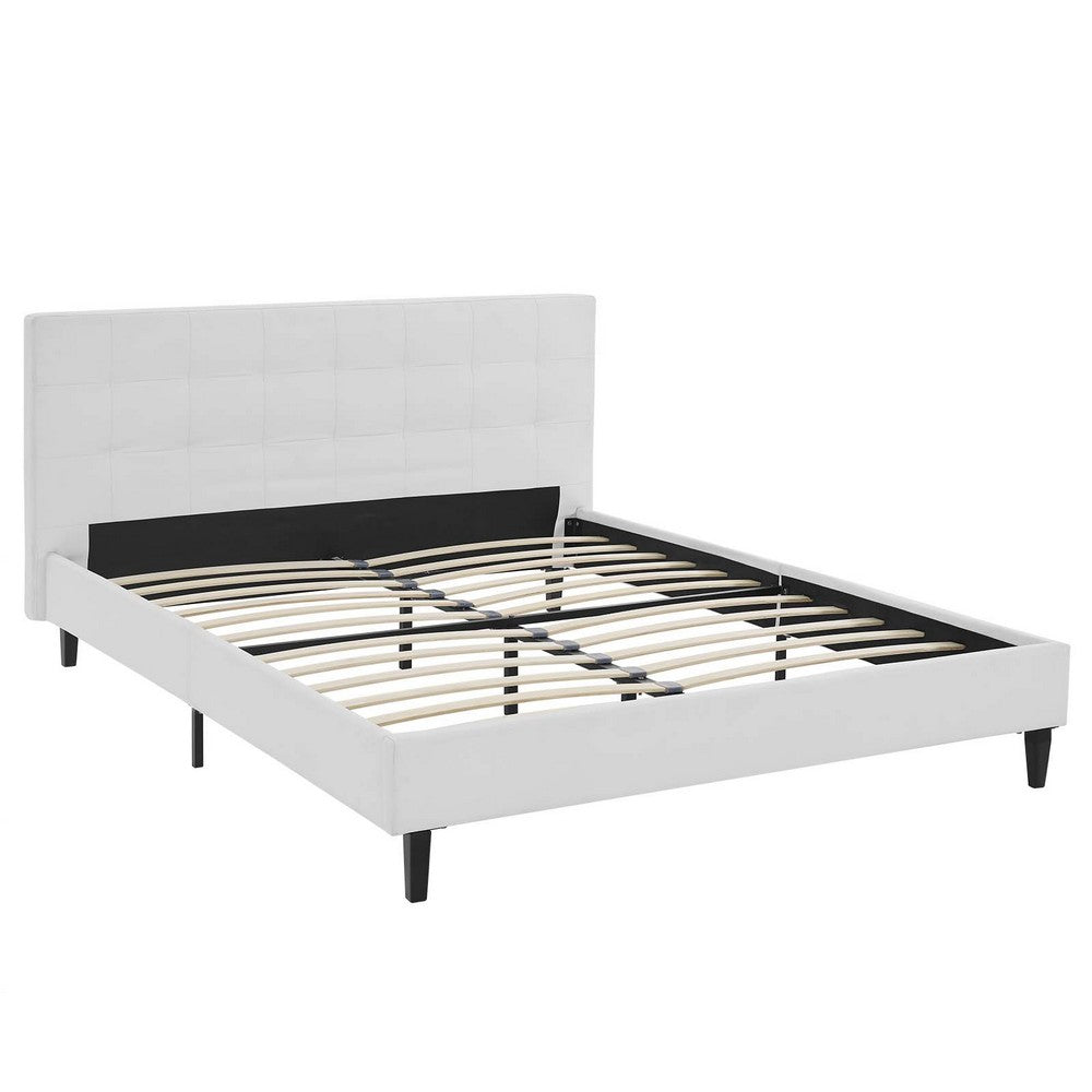 Linnea Queen Vinyl Bed, White  - No Shipping Charges