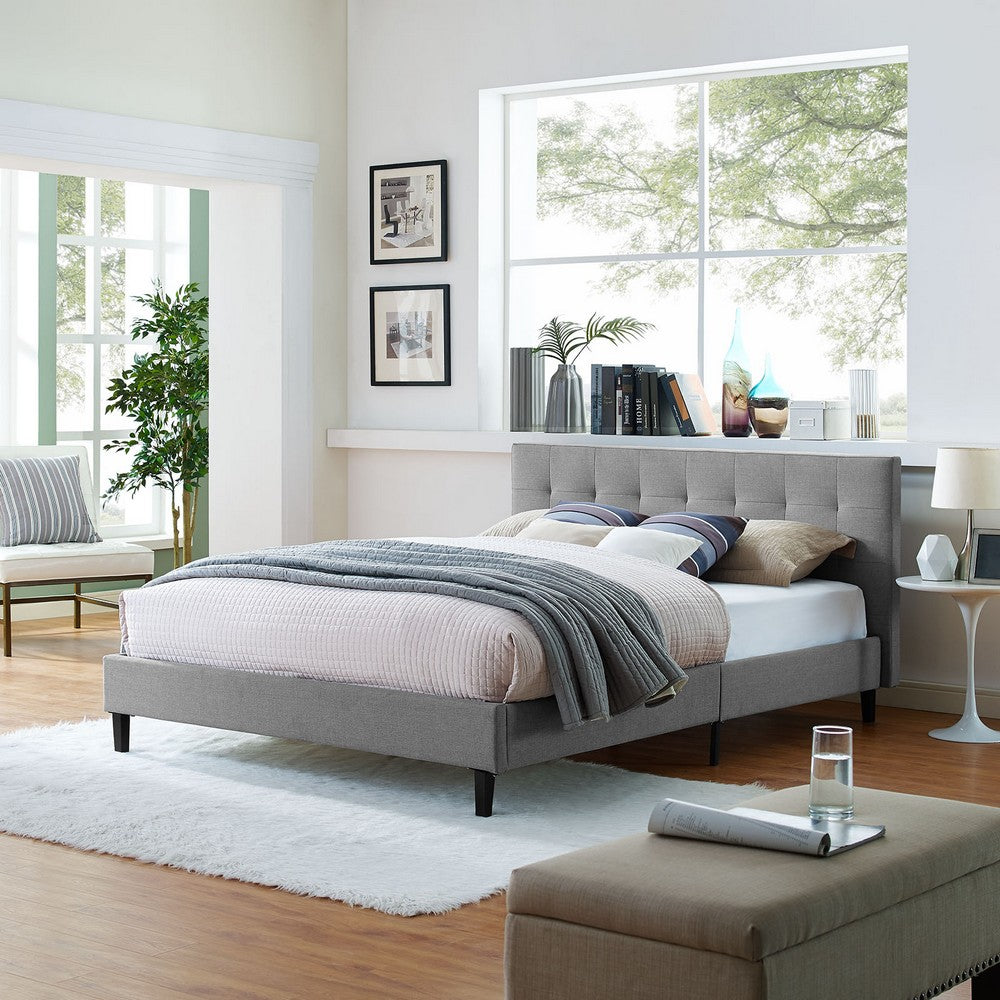 Linnea Queen Fabric Bed, Light Gray - No Shipping Charges