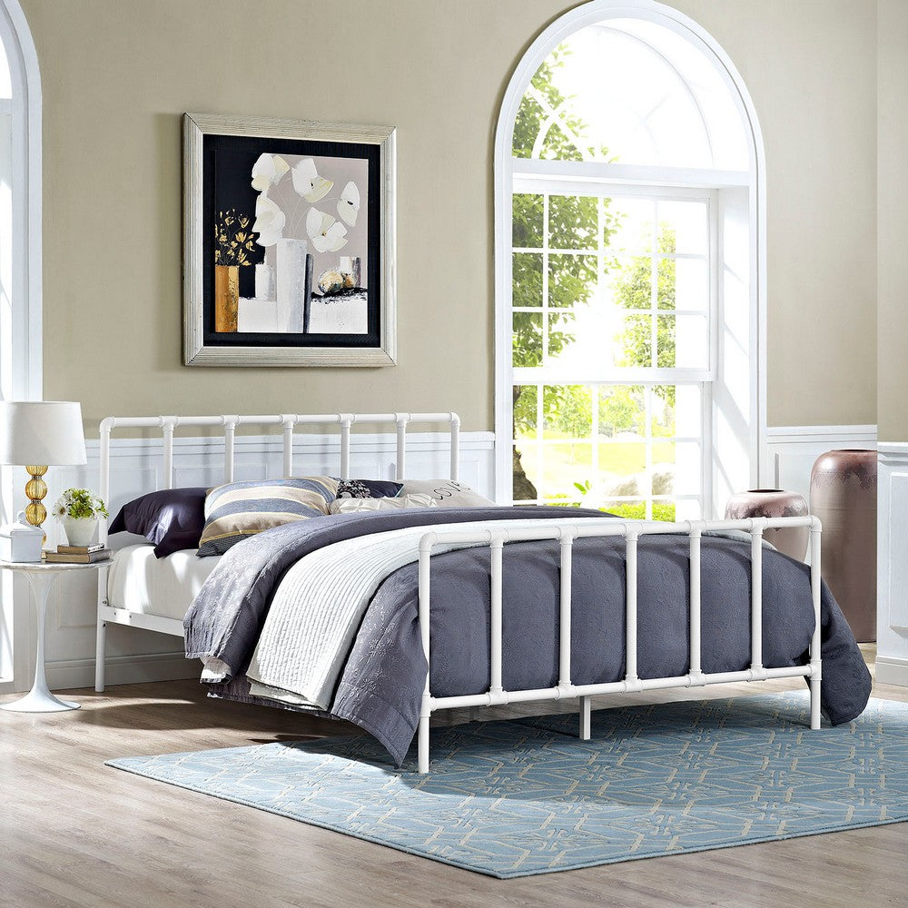 Dower Stainless Steel Queen Bed by Modway| White