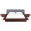 Modway Freja Fabric Upholstered Platform Queen Size Bed and Two Nightstands in Walnut Gray