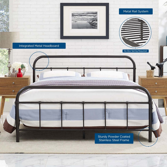 Maisie Stainless Steel Queen Bed Frame by Modway| Brown