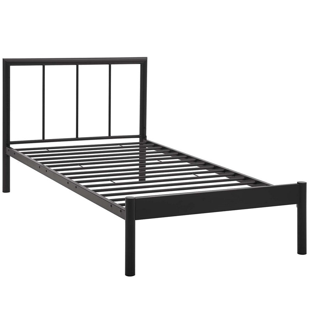 Modway Gwen Steel Metal Farmhouse Platform Twin Bed Frame With Headboard in Brown