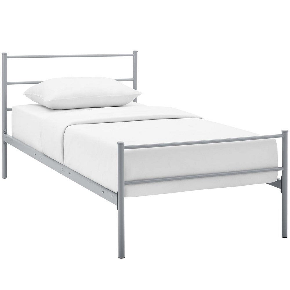 Modway Alina Platform Stainless Steel Metal Twin Size Bed Frame With Headboard in Gray