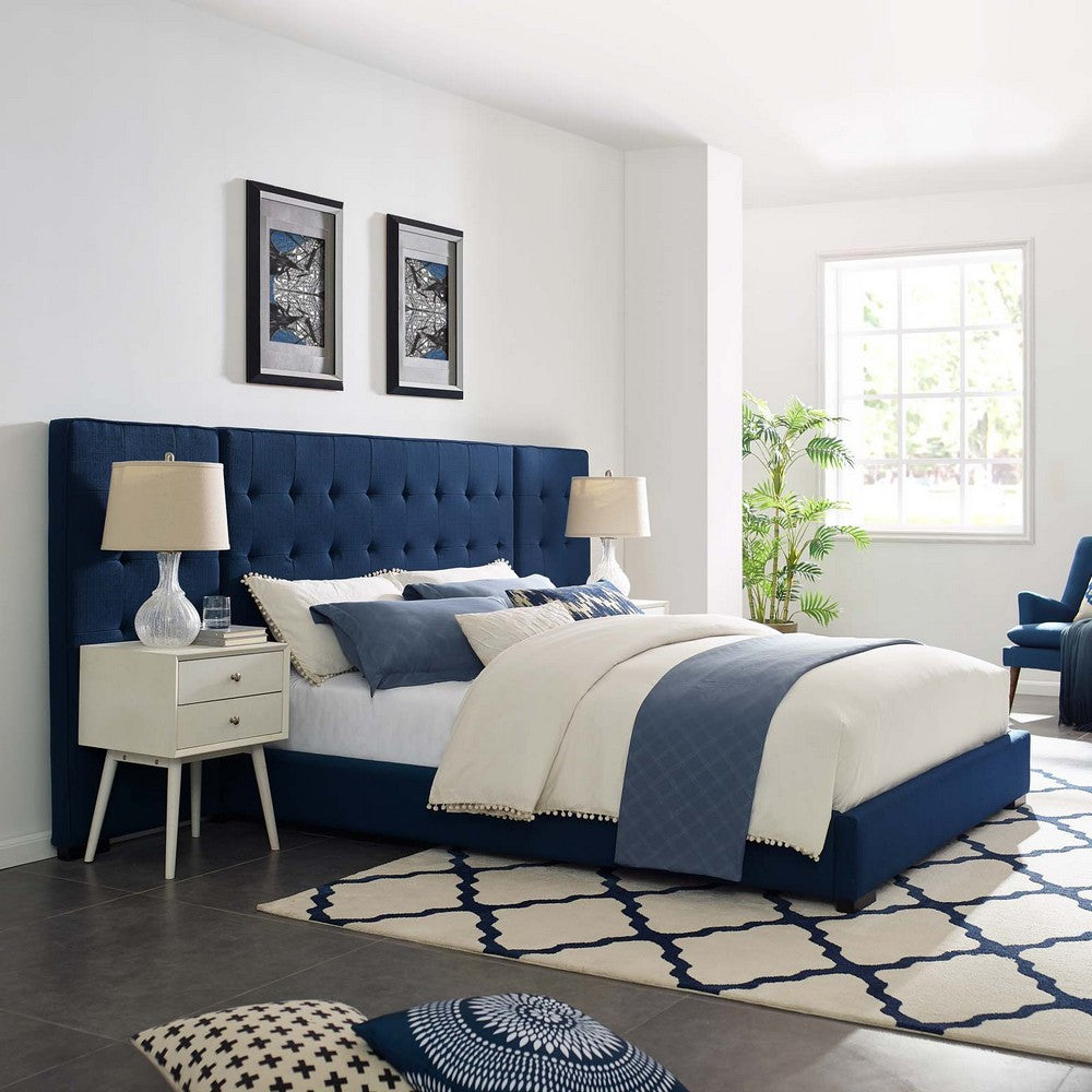 Sierra Upholstered Fabric Queen Platform Bed by Modway| Blue
