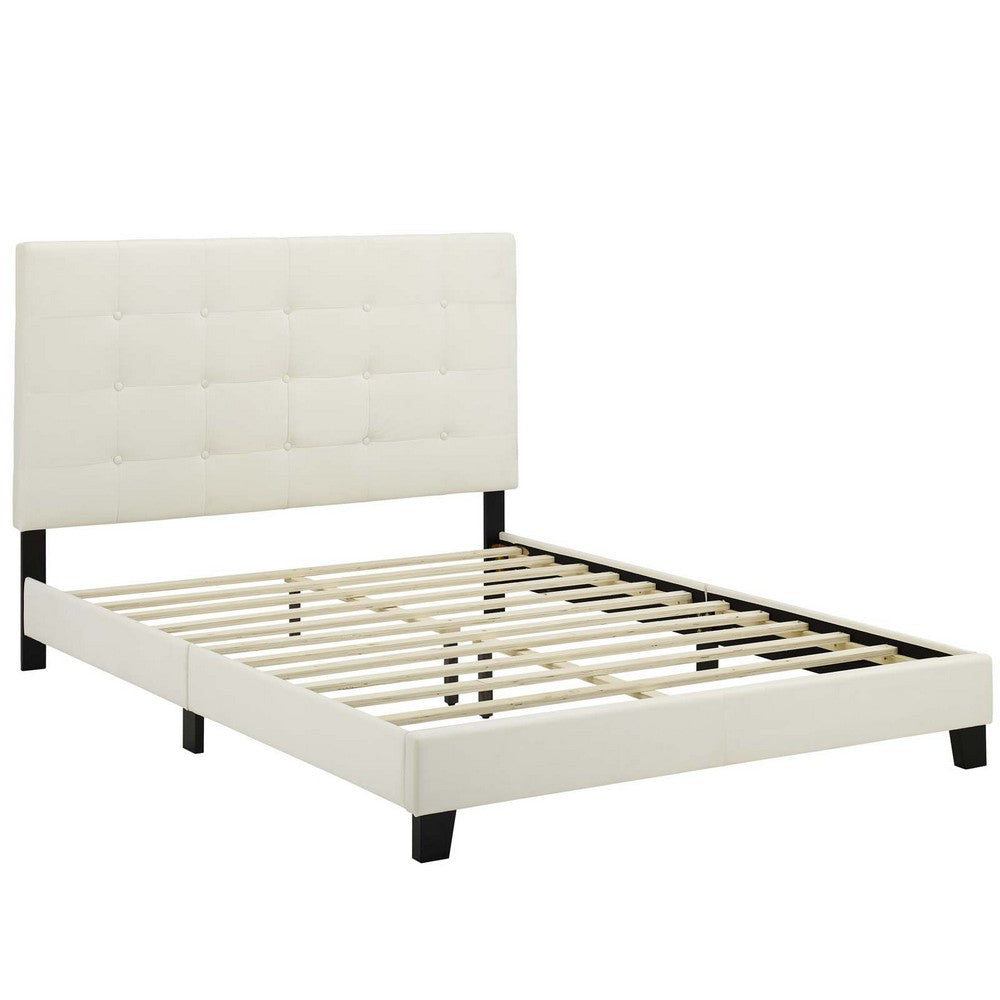 Melanie Tufted Button Upholstered Performance Velvet Full Platform Bed by Modway| White