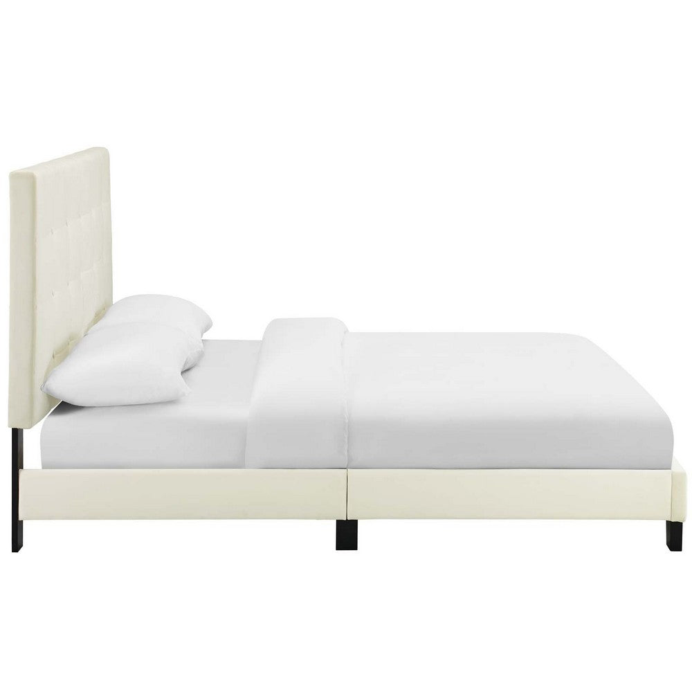 Melanie Tufted Button Upholstered Performance Velvet Full Platform Bed by Modway| White