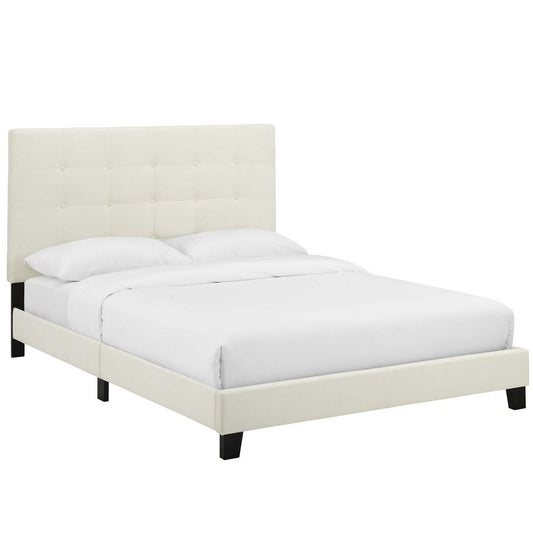 Melanie Tufted Button Upholstered Performance Velvet Full Platform Bed by Modway| White