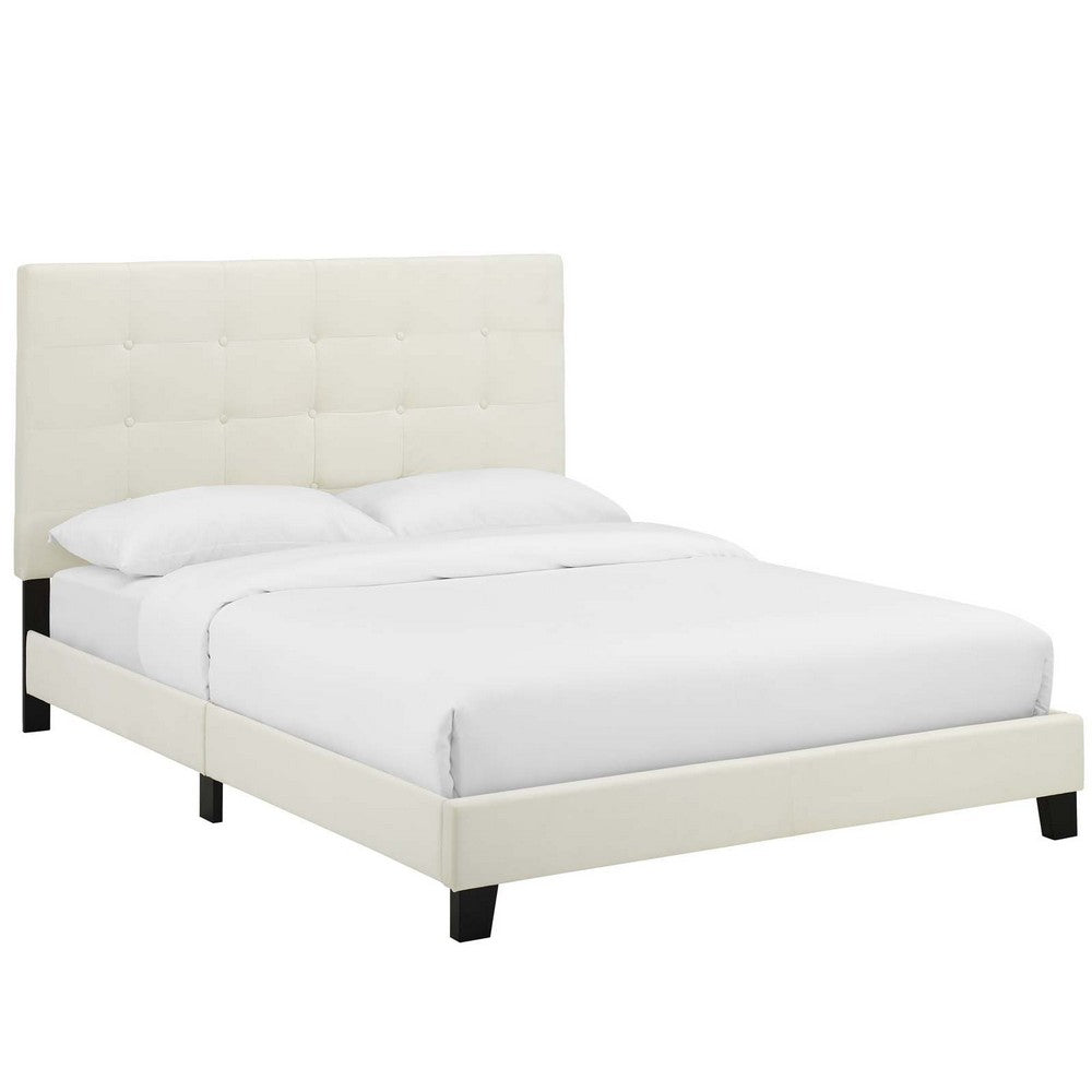 Melanie Tufted Button Upholstered Performance Velvet Full Platform Bed by Modway| White